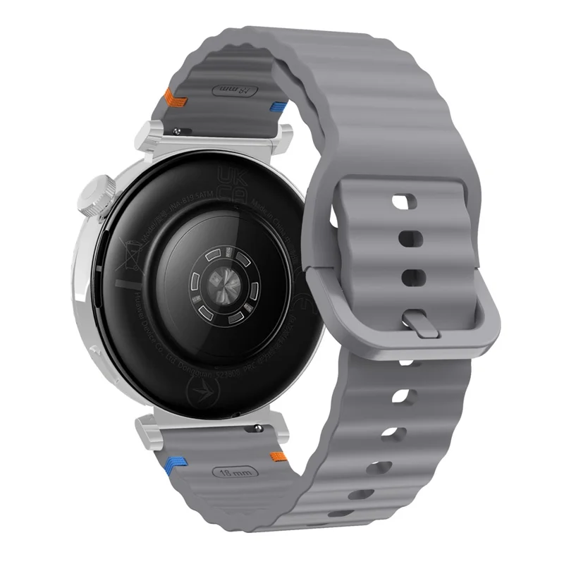 For Huawei Watch GT 5 41mm Silicone Watch Strap 18mm Wave Stitching Line Wrist Band - Grey