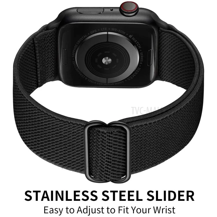 Nylon Braided Watch Strap with Slider Buckle for Apple Watch Series 10 42mm / 9 8 7 41mm / 6 5 4 SE SE (2022) SE (2023) 40mm / 3 2 1 38mm - Black