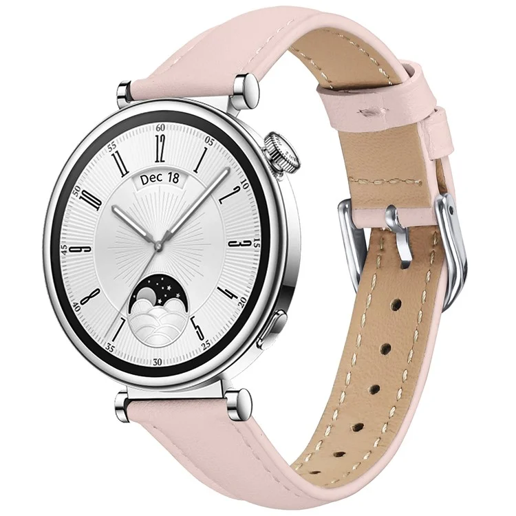 Per Huawei Watch GT 5 41mm Cinturino Orologio 18mm Slim Vera Pelle di Mucca con Fibbia in Argento - Rosa