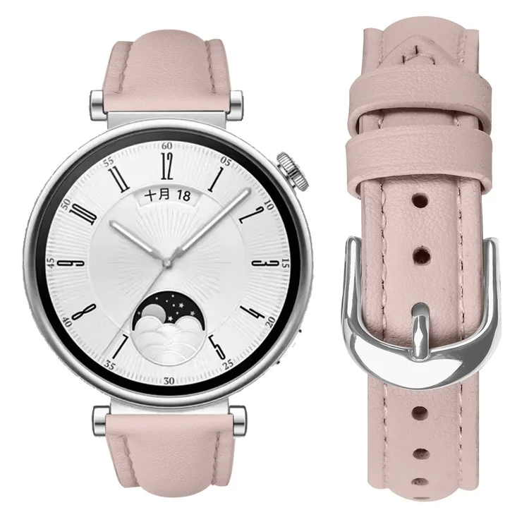 Per Huawei Watch GT 5 41mm Cinturino Orologio 18mm Slim Vera Pelle di Mucca con Fibbia in Argento - Rosa