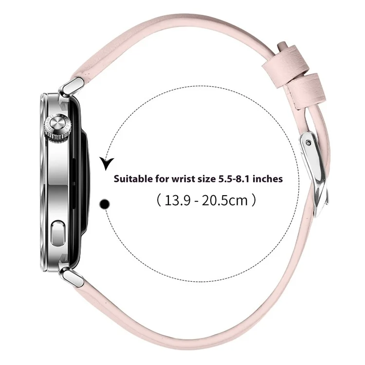 Per Huawei Watch GT 5 41mm Cinturino Orologio 18mm Slim Vera Pelle di Mucca con Fibbia in Argento - Rosa
