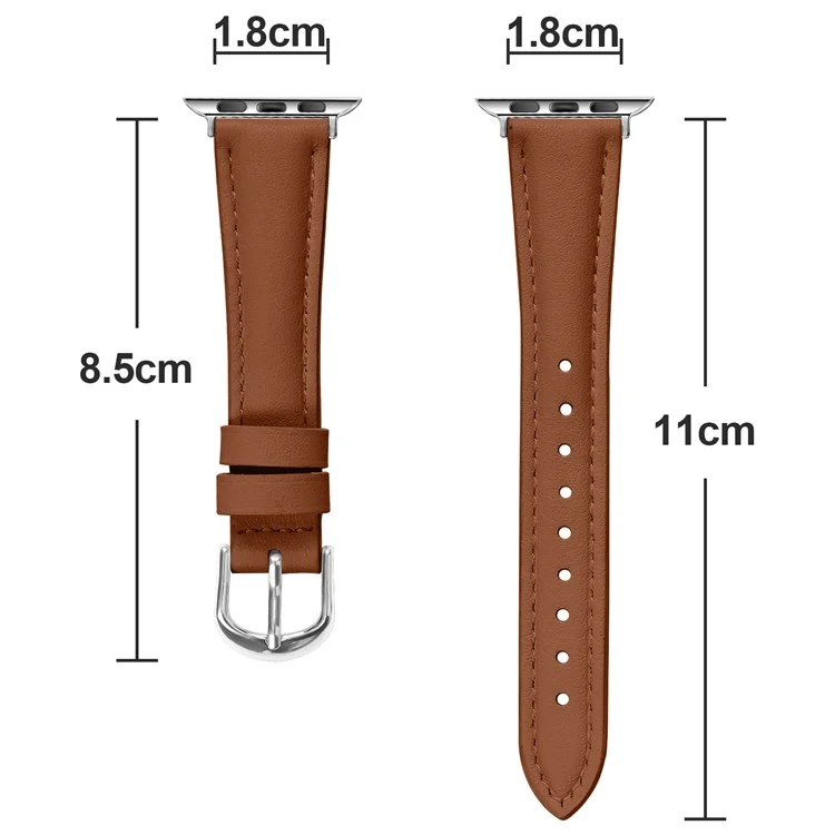 Cinturino per Apple Watch Serie 10 9 8 7 SE 6 5 4 3 2 1 42mm 41mm 40mm 38mm Sottile Cinturino in Vera Pelle di Mucca con Fibbia Argentata - Marrone