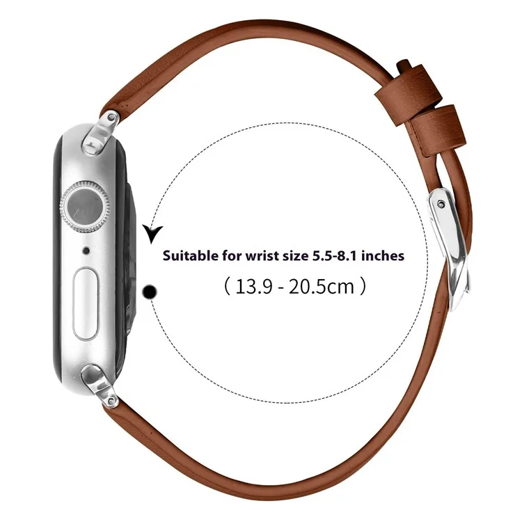 Cinturino per Apple Watch Serie 10 9 8 7 SE 6 5 4 3 2 1 42mm 41mm 40mm 38mm Sottile Cinturino in Vera Pelle di Mucca con Fibbia Argentata - Marrone