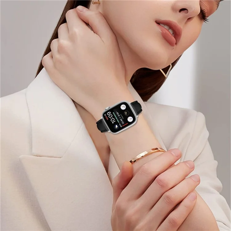 Pulseira de Couro Genuíno para Apple Watch Series 10 Ultra 9 8 7 SE 6 5 4 3 2 1 46mm 49mm 45mm 44mm 42mm com Fivela de Prata - Preto