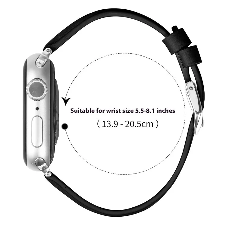 Pulseira de Couro Genuíno para Apple Watch Series 10 Ultra 9 8 7 SE 6 5 4 3 2 1 46mm 49mm 45mm 44mm 42mm com Fivela de Prata - Preto