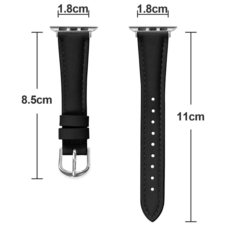 Pulseira de Couro Genuíno para Apple Watch Series 10 Ultra 9 8 7 SE 6 5 4 3 2 1 46mm 49mm 45mm 44mm 42mm com Fivela de Prata - Preto