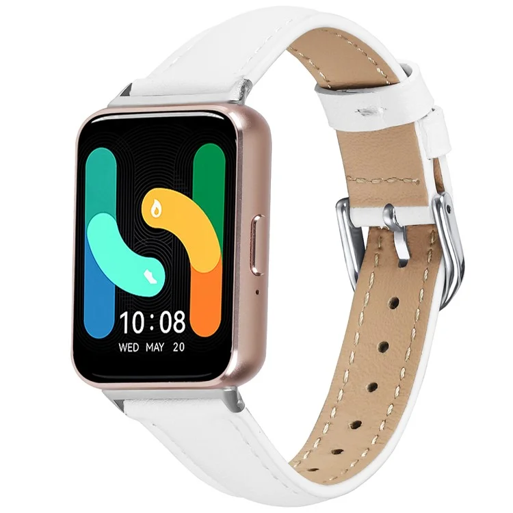 Ремешок для Samsung Galaxy Fit3 из натуральной коровьей кожи, тонкий, с серебристой пряжкой - Белый