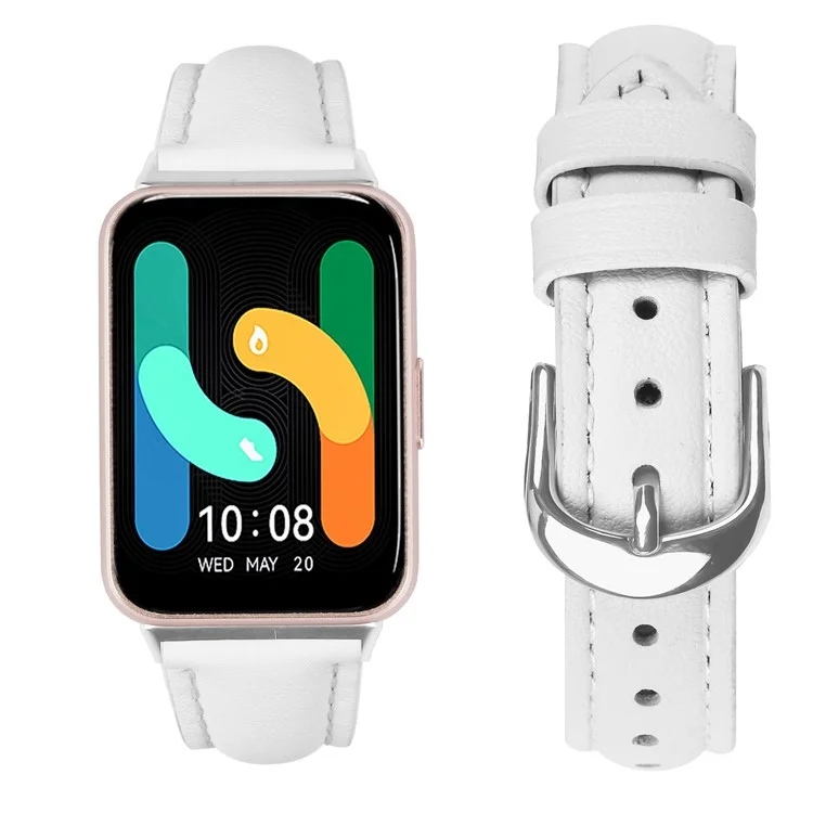 Ремешок для Samsung Galaxy Fit3 из натуральной коровьей кожи, тонкий, с серебристой пряжкой - Белый