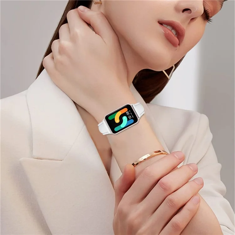 Ремешок для Samsung Galaxy Fit3 из натуральной коровьей кожи, тонкий, с серебристой пряжкой - Белый