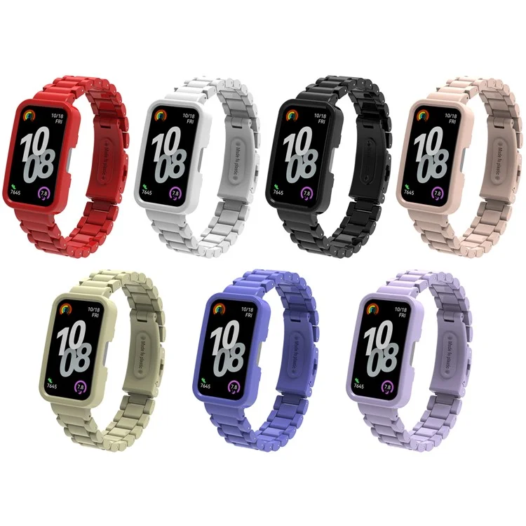Correa de Reloj para Huawei Band 10 / 9 / 8 Correa de Plástico de Tres Piezas con Carcasa Integrada - Negro