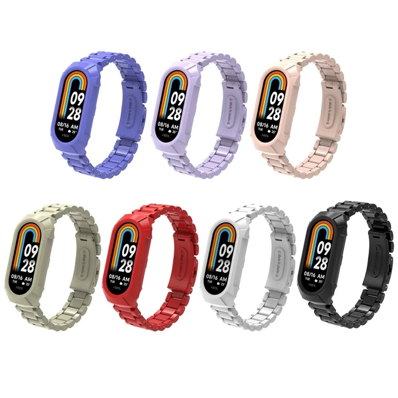 For Xiaomi Smart Band 8  /  9 NFC Watch Band Plastic Three-Bead Wrist Strap with Integrated Watch Case - Black