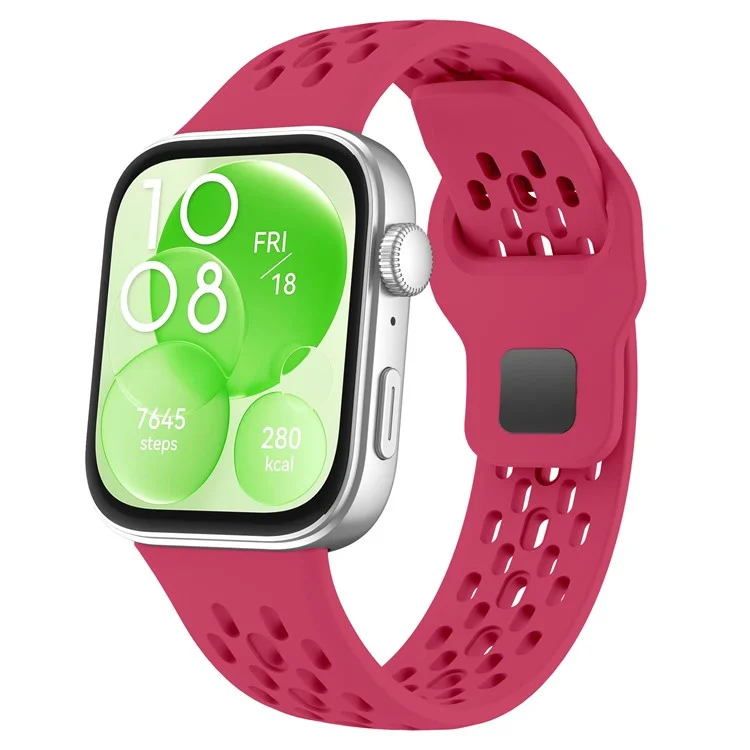 For Huawei Watch Fit 4  /  Fit 3 Watch Band Holes Design Silicone Wrist Strap - Red