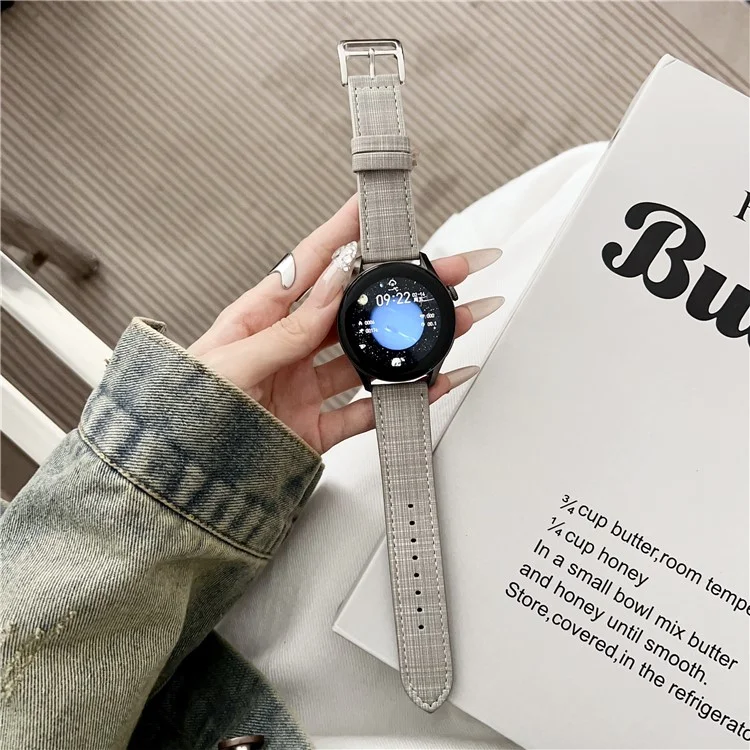 Pour Huawei Watch GT 5 41mm Bracelet de Montre 18mm Motif Tressé à Carreaux en Cuir - Beige