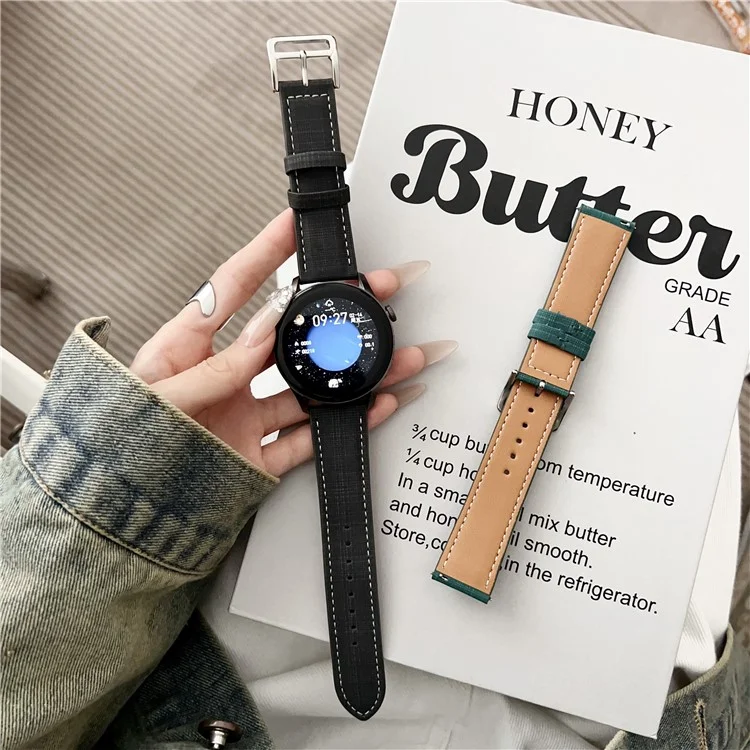 Pour Huawei Watch GT 5 41mm Bracelet de Montre 18mm Motif Tressé à Carreaux en Cuir - Beige
