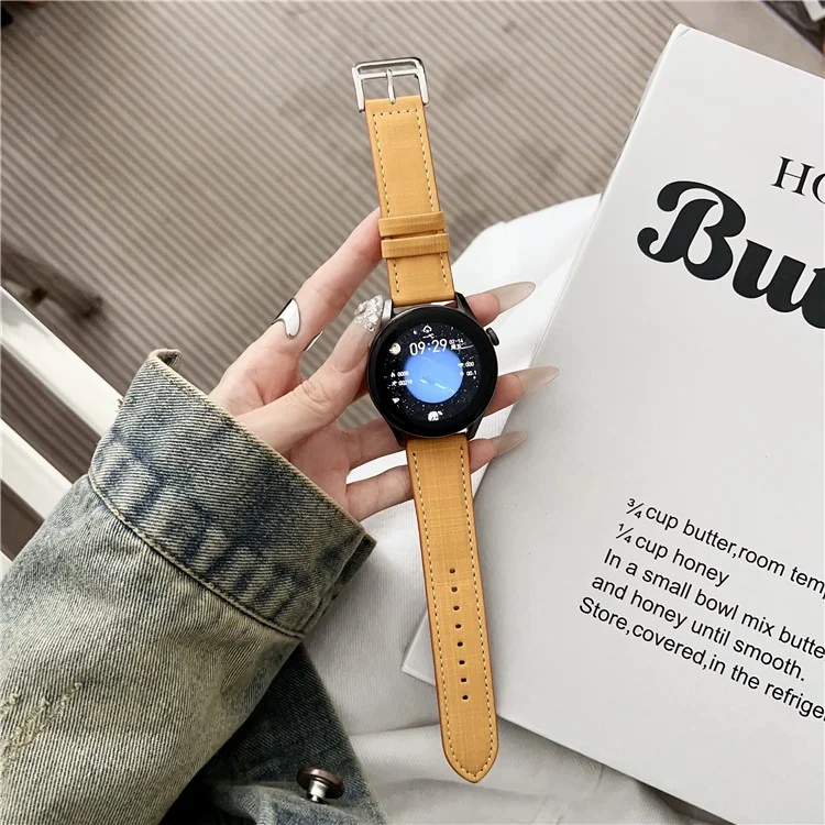 Pour Huawei Watch GT 5 41mm Bracelet de Montre 18mm Motif Tressé à Carreaux en Cuir - Beige