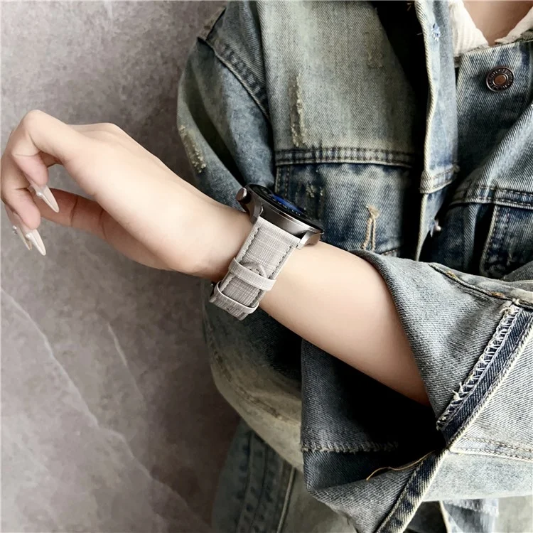 For Samsung Galaxy Watch7 44mm  /  40mm Watch Band 20mm Braided Checkered Pattern Leather Wrist Strap - Light Grey