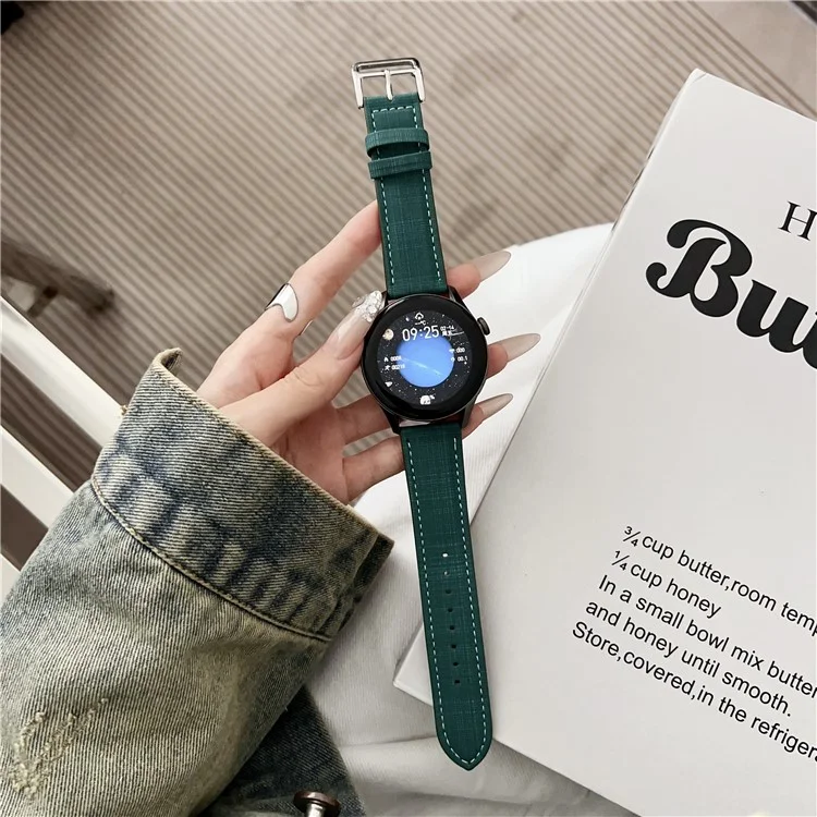 For Samsung Galaxy Watch7 44mm  /  40mm Watch Band 20mm Braided Checkered Pattern Leather Wrist Strap - Light Grey