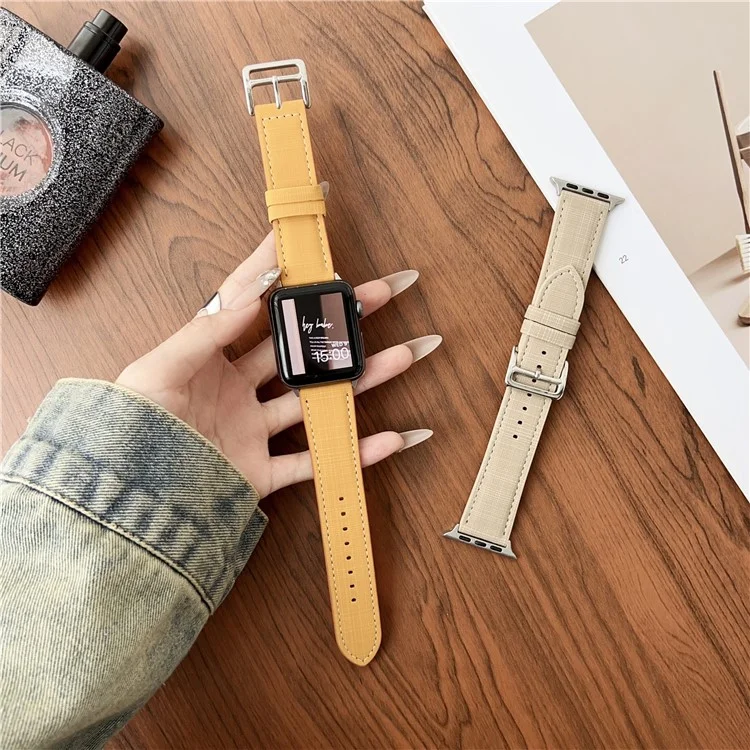 Watch Band For Apple Watch Series 10 Ultra 9 8 7 SE 6 5 4 3 2 1 46mm 49mm 45mm 44mm 42mm Braided Checkered Pattern Leather Wrist Strap - Orange