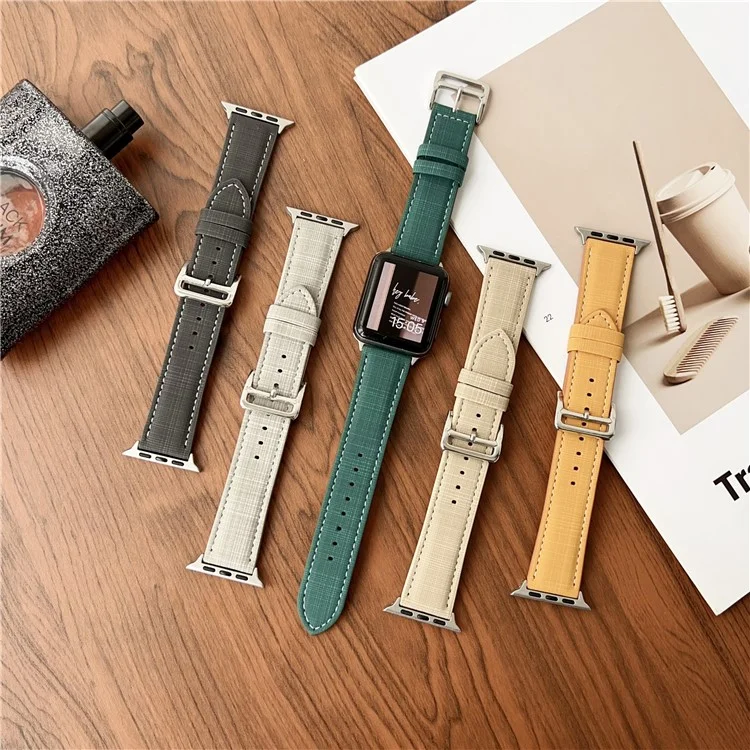 Watch Band For Apple Watch Series 10 Ultra 9 8 7 SE 6 5 4 3 2 1 46mm 49mm 45mm 44mm 42mm Braided Checkered Pattern Leather Wrist Strap - Orange