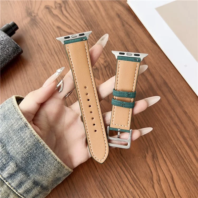 Watch Band For Apple Watch Series 10 Ultra 9 8 7 SE 6 5 4 3 2 1 46mm 49mm 45mm 44mm 42mm Braided Checkered Pattern Leather Wrist Strap - Orange