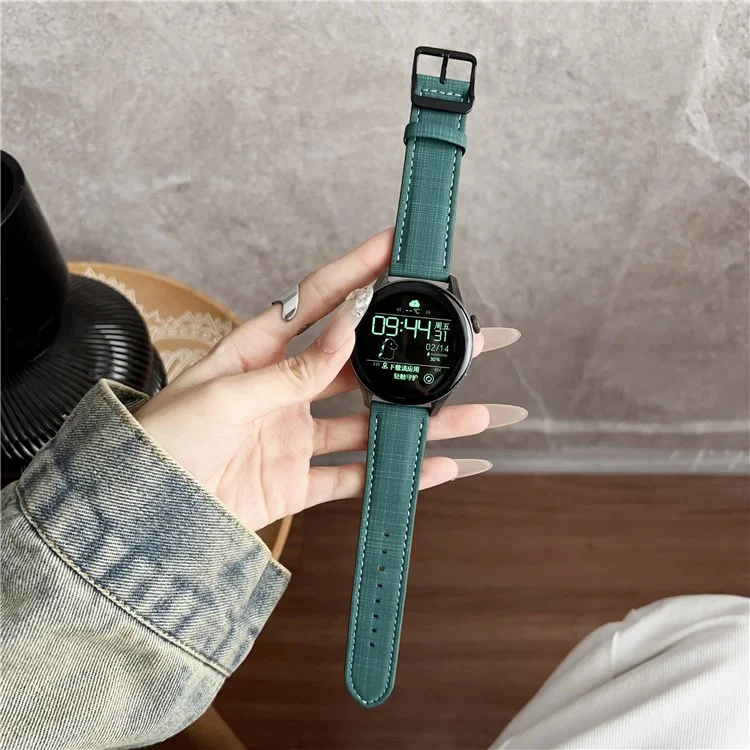 Pour Huawei Watch GT 5 41mm Bracelet 18mm Motif Tressé à Carreaux avec Boucle Anneau en Cuir - Vert Foncé