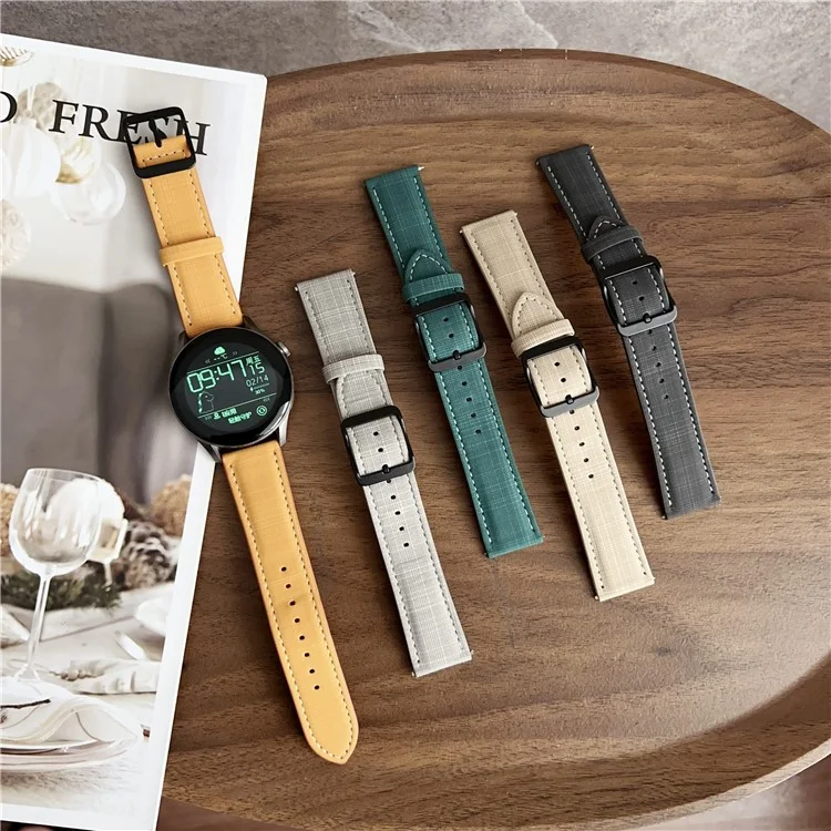 Pour Huawei Watch GT 5 41mm Bracelet 18mm Motif Tressé à Carreaux avec Boucle Anneau en Cuir - Vert Foncé