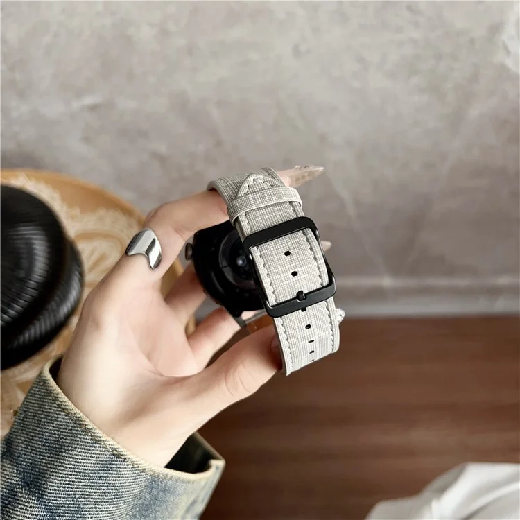 For Huawei Watch GT 5 46mm Watch Band 22mm Braided Checkered Pattern Ring Buckle Leather Wrist Strap - Dark Green