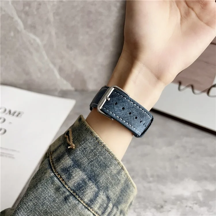 Für Huawei Watch GT 5 41mm Uhrenarmbänder Universal 18mm Lederarmband mit Stahlschnalle - Indigo