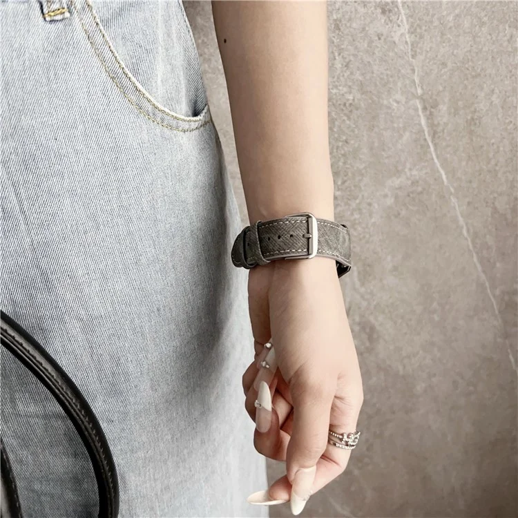 For Samsung Galaxy Watch7  /  Watch6 Watch Bands Universal 20mm Leather Wrist Strap with Steel Buckle - Grey