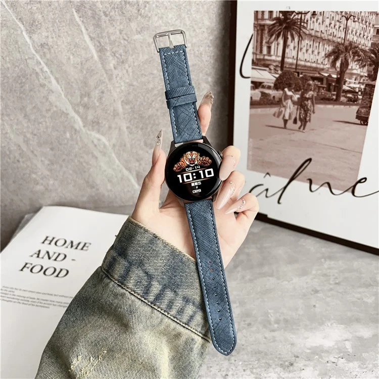 For Huawei Watch GT 5 46mm Watch Bands Universal 22mm Leather Wrist Strap with Steel Buckle - Indigo