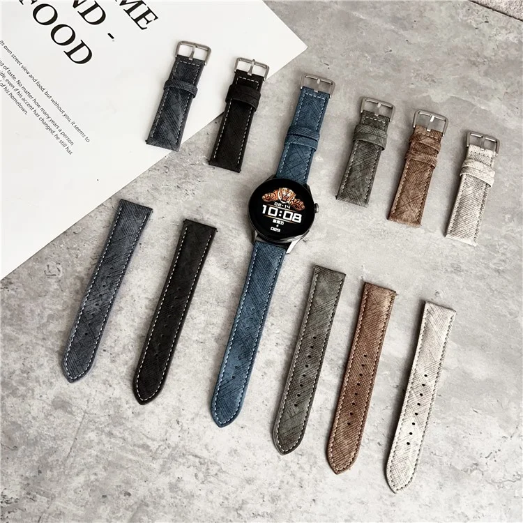 For Huawei Watch GT 5 46mm Watch Bands Universal 22mm Leather Wrist Strap with Steel Buckle - Indigo