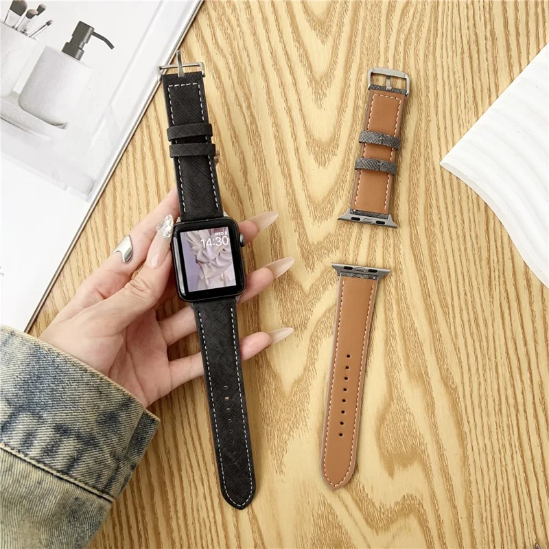 Correas para Apple Watch Series 10 9 8 7 SE 6 5 4 3 2 1 42mm 41mm 40mm 38mm Correa de Cuero para la Muñeca con Hebilla de Acero - Índigo