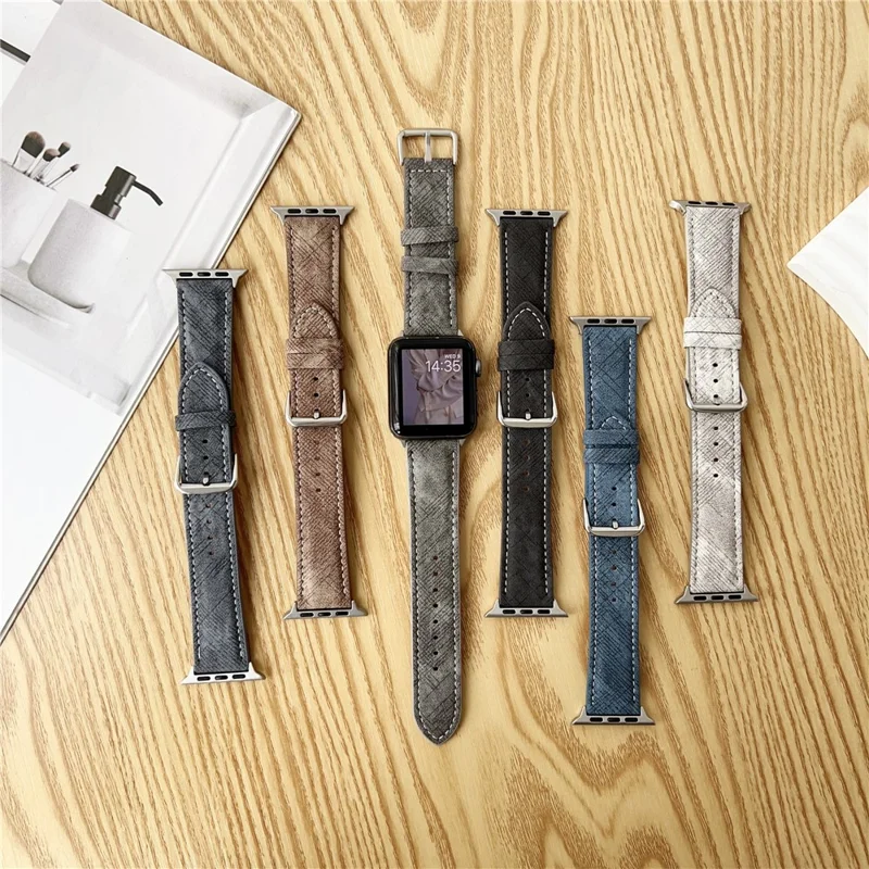 Watch Bands For Apple Watch Ultra 3 2 1 49mm / Series 11 10 46mm / 9 8 7 45mm / SE3 SE2 SE 6 5 4 44mm / 3 2 1 42mm Leather Wrist Strap with Steel Buckle - Bright Blue