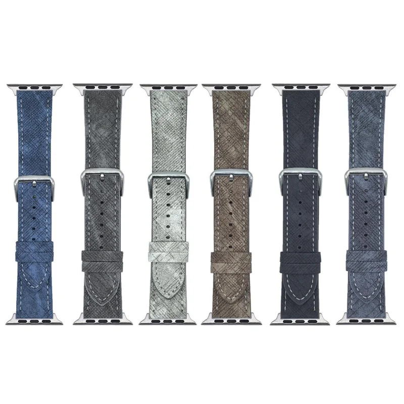 Watch Bands For Apple Watch Ultra 3 2 1 49mm / Series 11 10 46mm / 9 8 7 45mm / SE3 SE2 SE 6 5 4 44mm / 3 2 1 42mm Leather Wrist Strap with Steel Buckle - Bright Blue