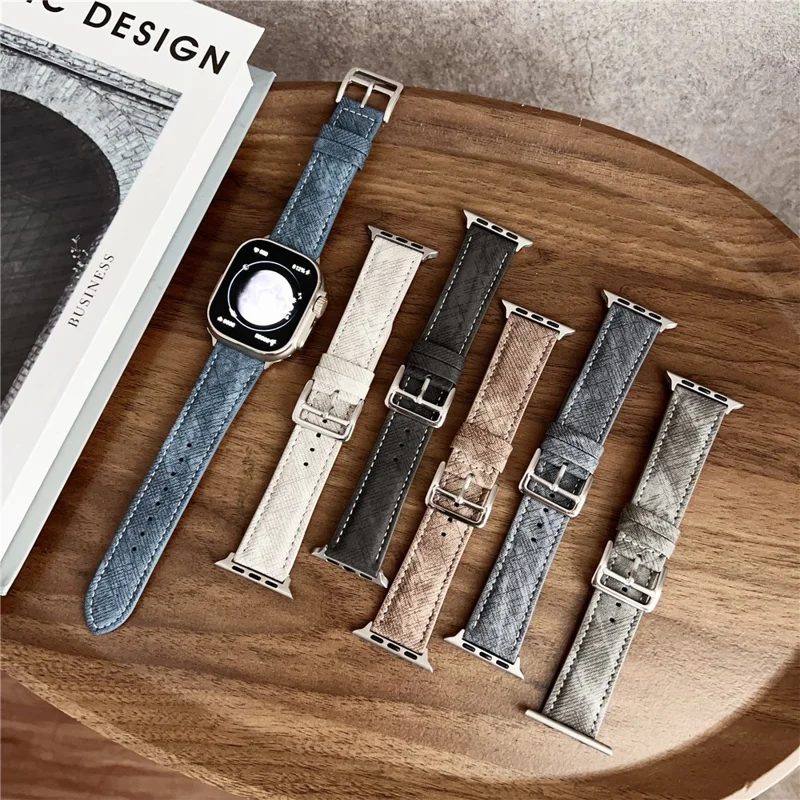 Leather Watchband For Apple Watch Series 10 Ultra 9 8 7 SE 6 5 4 3 2 1 46mm 49mm 45mm 44mm 42mm Wrist Strap Replacement - White