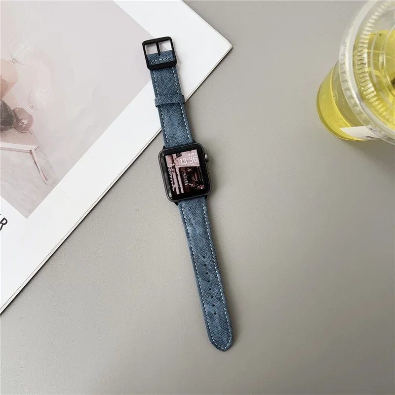 Double Loop Buckle Leather Band For Apple Watch Series 10 9 8 7 SE 6 5 4 3 2 1 42mm 41mm 40mm 38mm Watch Bands Strap - Black