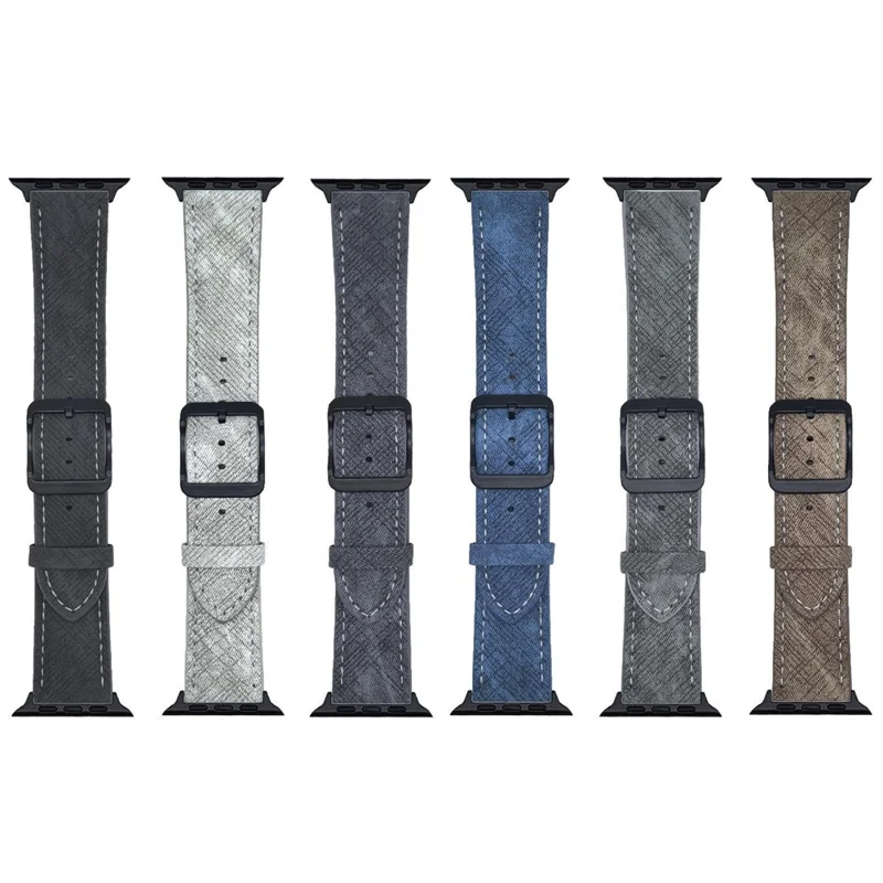 Double Loop Buckle Leather Band For Apple Watch Series 10 9 8 7 SE 6 5 4 3 2 1 42mm 41mm 40mm 38mm Watch Bands Strap - Black