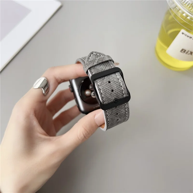 Double Loop Buckle Leather Band For Apple Watch Series 10 Ultra 9 8 7 SE 6 5 4 3 2 1 46mm 49mm 45mm 44mm 42mm Watch Strap - Cream Coffee