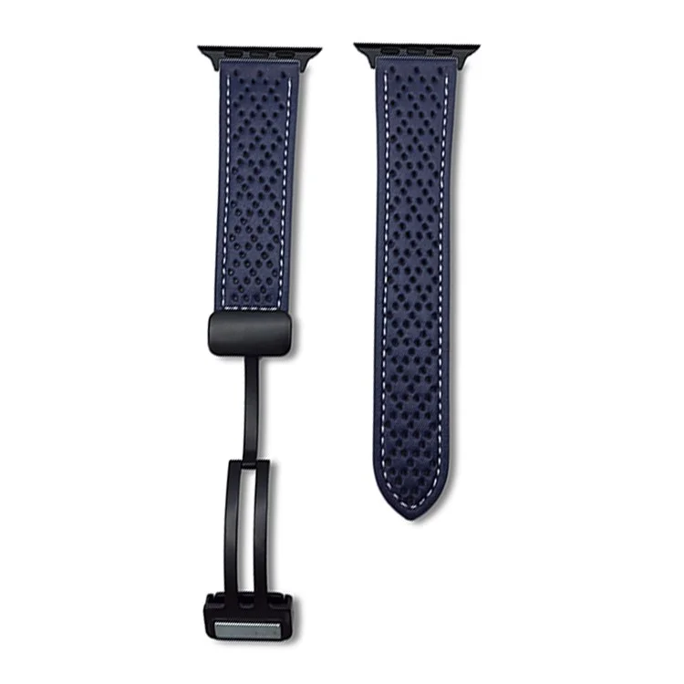 Microfiber Leather Watch Bands For Apple Watch Series 10 9 8 7 SE 6 5 4 3 2 1 42mm 41mm 40mm 38mm Breathable Magnetic Strap - Midnight Blue