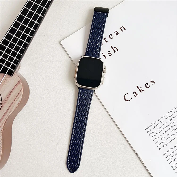 Microfiber Leather Watch Bands For Apple Watch Series 10 9 8 7 SE 6 5 4 3 2 1 42mm 41mm 40mm 38mm Breathable Magnetic Strap - Midnight Blue