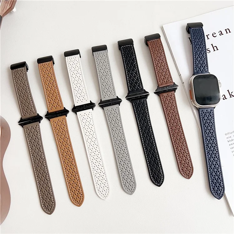 Microfiber Leather Watch Bands For Apple Watch Series 10 9 8 7 SE 6 5 4 3 2 1 42mm 41mm 40mm 38mm Breathable Magnetic Strap - Midnight Blue