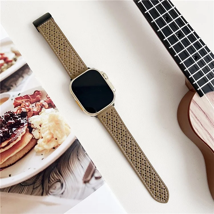 Microfiber Leather Watch Bands For Apple Watch Series 10 Ultra 9 8 7 SE 6 5 4 3 2 1 46mm 49mm 45mm 44mm 42mm Breathable Magnetic Strap - Light Brown