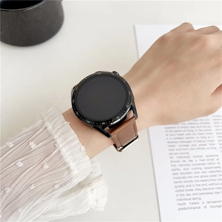 Pour Huawei Watch GT 5 41mm Bracelet de Montre 18mm en Cuir Texture Cheval Fou - Jaune Brun