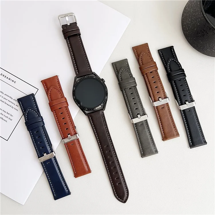 Pour Huawei Watch GT 5 46mm Bracelet 22mm Cuir Texture Crazy Horse - Jaune Marron