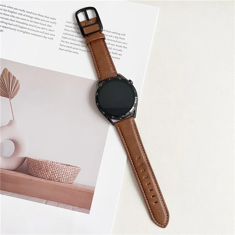 Per Huawei Watch GT 5 41mm Cinturino 18mm Texture Cavallo Pazzo Stile Marsupio Fibbia Cinturino in Pelle - Giallo Marrone