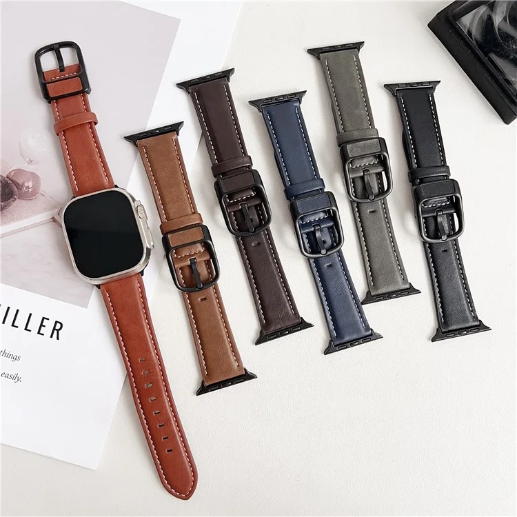 Cinturino per Apple Watch Serie 10 9 8 7 SE 6 5 4 3 2 1 42mm 41mm 40mm 38mm Texture Cavallo Pazzo Marsupio con Fibbia Cinturino in Pelle - Nero Marrone