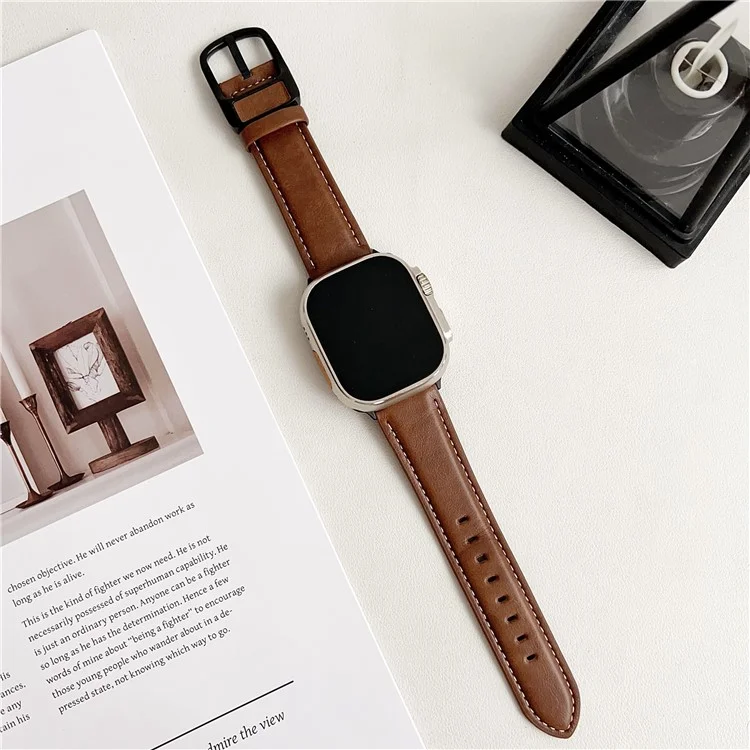Cinturino in pelle con texture Crazy Horse per Apple Watch Series 10 Ultra 9 8 7 SE 6 5 4 3 2 1 46mm 49mm 45mm 44mm 42mm - Giallo Marrone