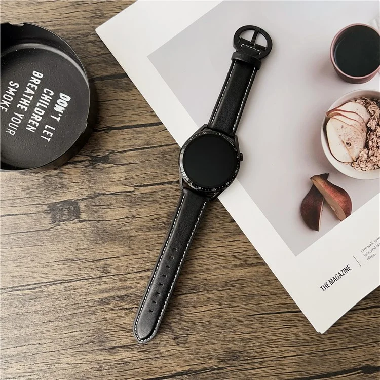 Correa de cuero con textura de caballo salvaje de 20 mm para Samsung Galaxy Watch7 44 mm / 40 mm con hebilla redonda - Negro Marrón