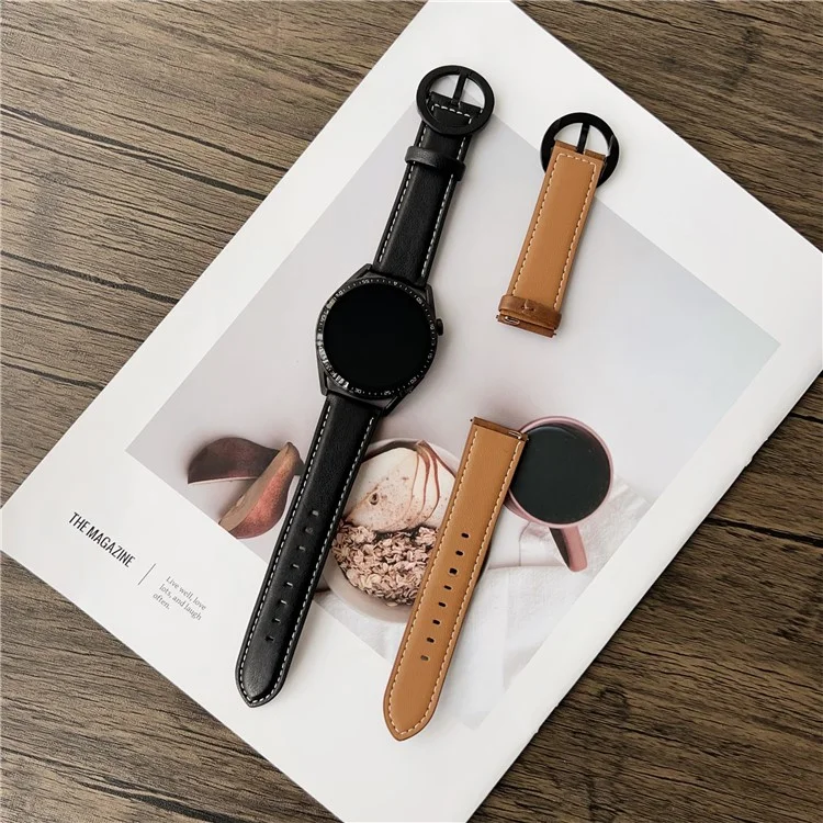 Correa de cuero con textura de caballo salvaje de 20 mm para Samsung Galaxy Watch7 44 mm / 40 mm con hebilla redonda - Negro Marrón