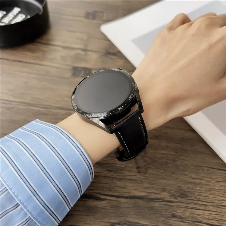 Correa de cuero con textura de caballo salvaje de 20 mm para Samsung Galaxy Watch7 44 mm / 40 mm con hebilla redonda - Negro Marrón